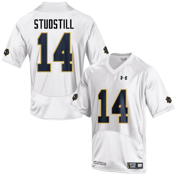 Men's NCAA Notre Dame Fighting Irish #14 Devin Studstill Stitched College Under Armour Authentic White Football Jersey QU10C06VK